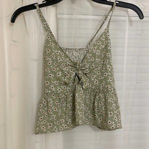 Green with white flowers flowy tied tank top